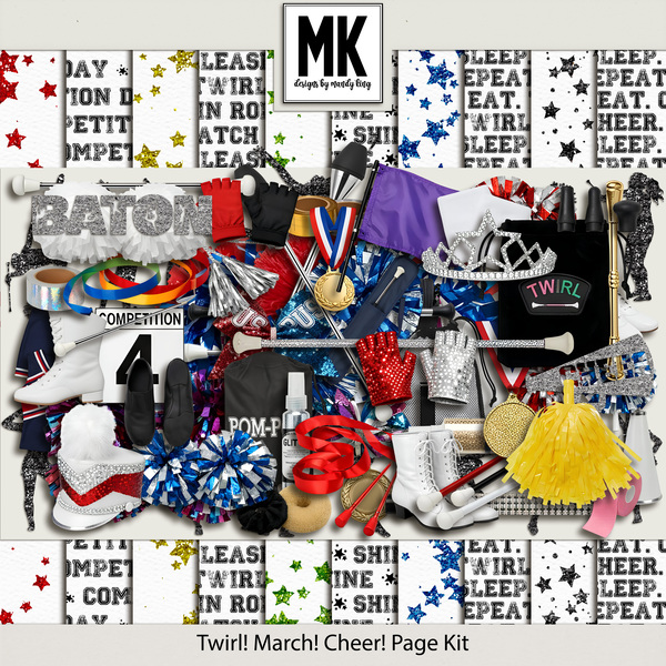 Twirl! March! Cheer! Page Kit Digital Art - Digital Scrapbooking Kits