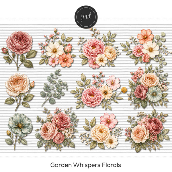 Garden Whispers Florals Digital Art - Digital Scrapbooking Kits