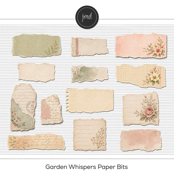 Garden Whispers Paper Bits Digital Art - Digital Scrapbooking Kits