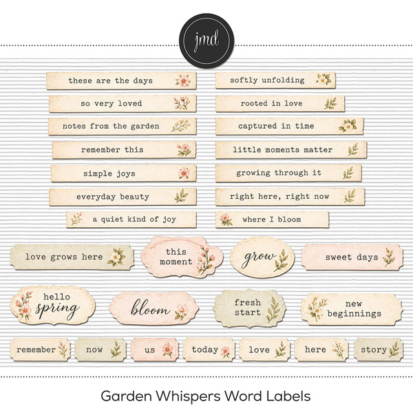 Garden Whispers Word Labels Digital Art - Digital Scrapbooking Kits