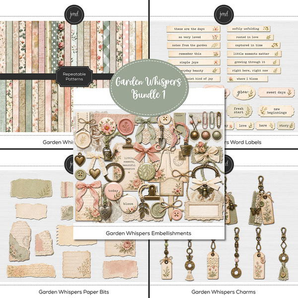Garden Whispers Bundle 1 Digital Art - Digital Scrapbooking Kits