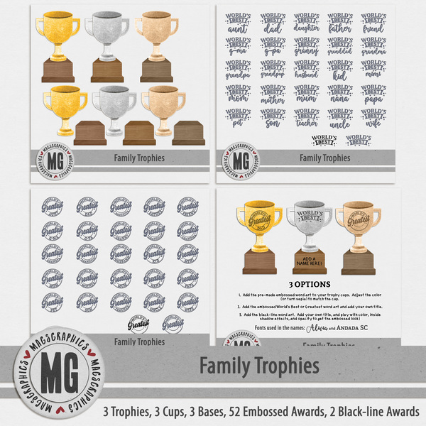 Family Trophies Digital Art - Digital Scrapbooking Kits
