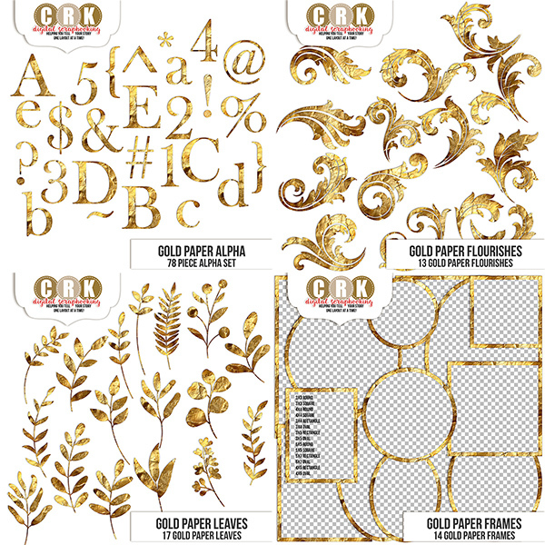 Vintage Paper - Gold Digital Art - Digital Scrapbooking Kits