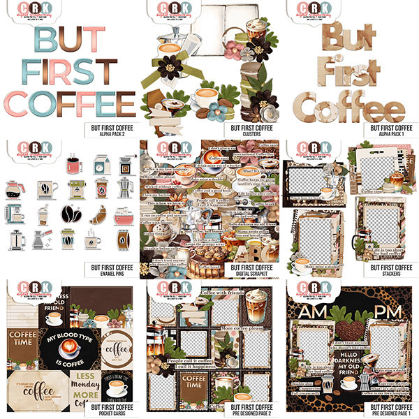 But First Coffee Collection Digital Art - Digital Scrapbooking Kits