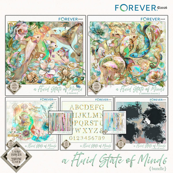 A Fluid State of Mind 6 Bundle Digital Art - Digital Scrapbooking Kits