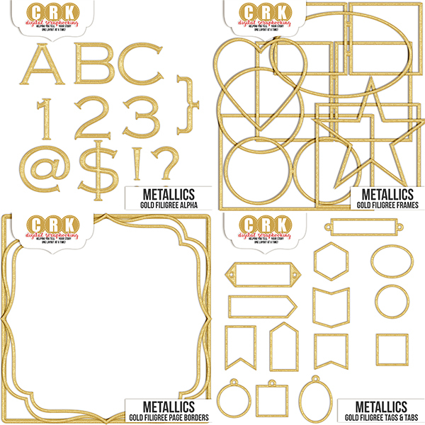 Metallics - Gold Bundle Digital Art - Digital Scrapbooking Kits