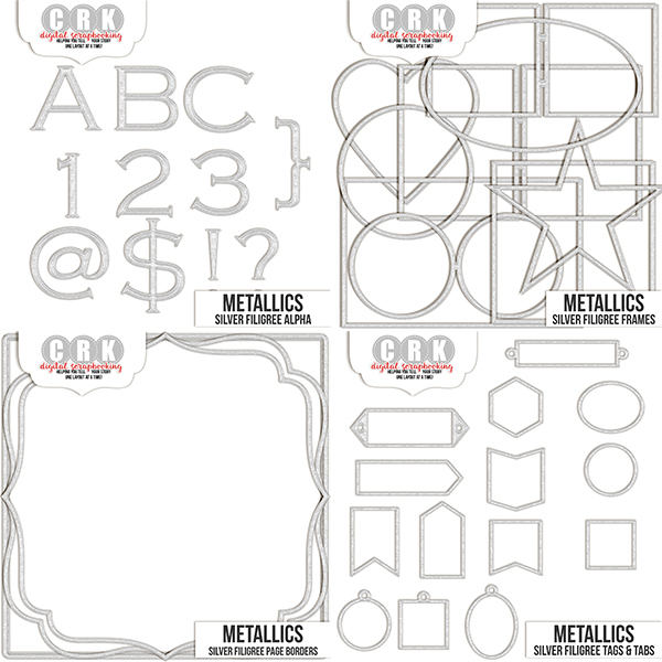 Metallics – Silver Bundle Digital Art - Digital Scrapbooking Kits