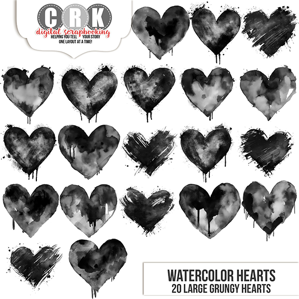 Watercolor Hearts Digital Art - Digital Scrapbooking Kits