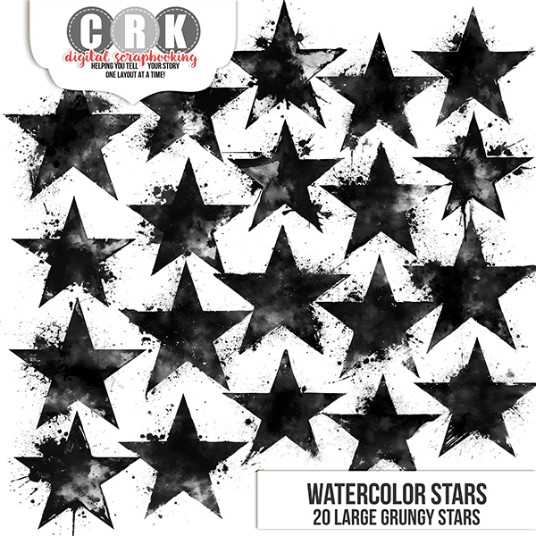 Watercolor Stars Digital Art - Digital Scrapbooking Kits
