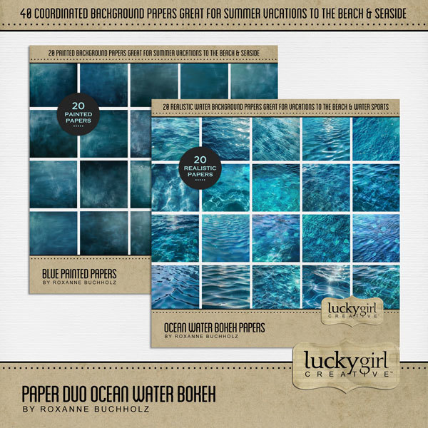 Paper Duo Ocean Water Bokeh Digital Art - Digital Scrapbooking Kits
