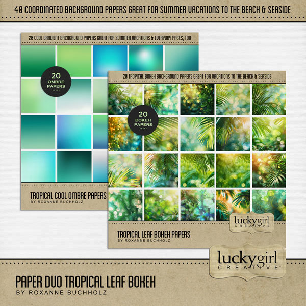 Paper Duo Tropical Leaf Bokeh Digital Art - Digital Scrapbooking Kits