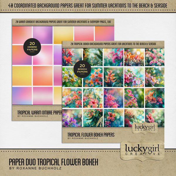 Paper Duo Tropical Flower Bokeh Digital Art - Digital Scrapbooking Kits