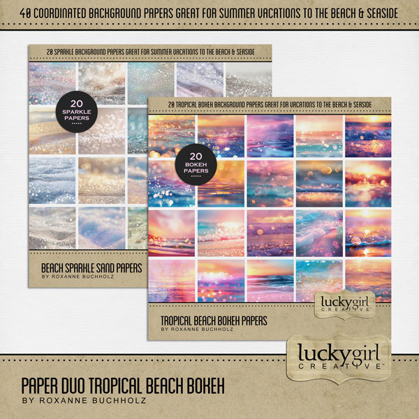Paper Duo Tropical Beach Bokeh Digital Art - Digital Scrapbooking Kits