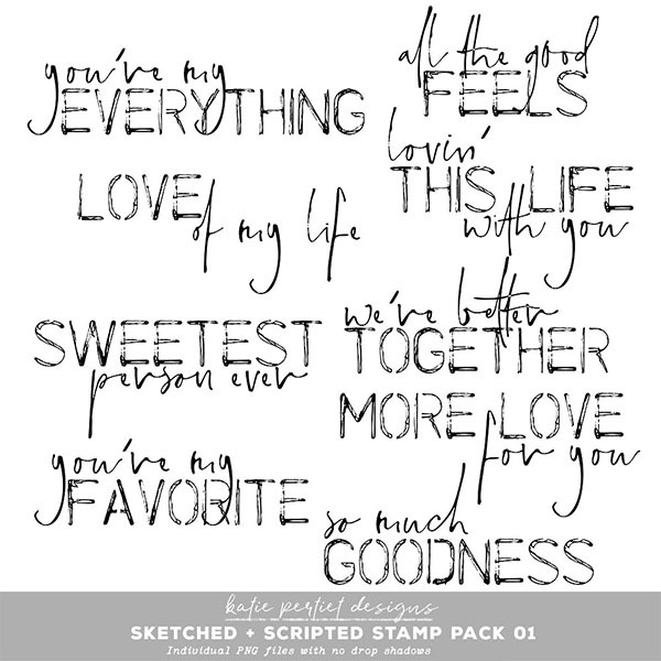 Sketched and Scripted Stamp Pack 01 Digital Art - Digital Scrapbooking Kits