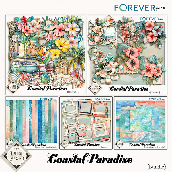Coastal Paradise Bundle Digital Art - Digital Scrapbooking Kits