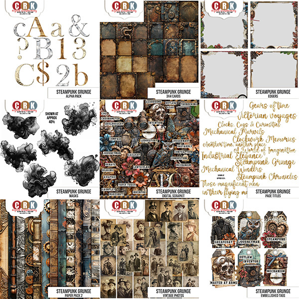 Steampunk Grunge Bundle Digital Art - Digital Scrapbooking Kits