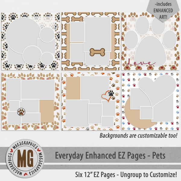 Everyday Enhanced EZ Pages - Pets Digital Art - Digital Scrapbooking Kits