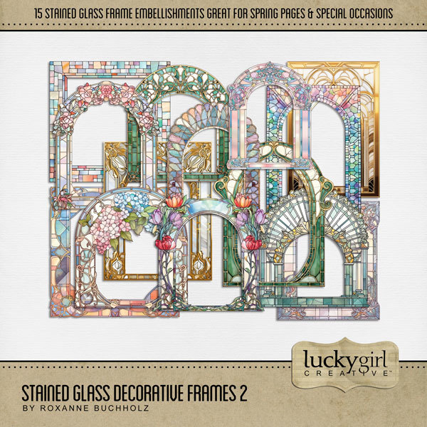 Stained Glass Decorative Frames 2 Digital Art - Digital Scrapbooking Kits