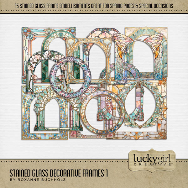 Stained Glass Decorative Frames 1 Digital Art - Digital Scrapbooking Kits