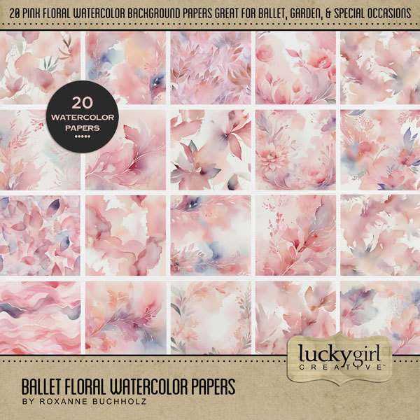 Ballet Floral Watercolor Papers Digital Art - Digital Scrapbooking Kits