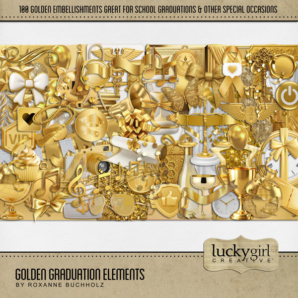 Golden Graduation Elements Digital Art - Digital Scrapbooking Kits