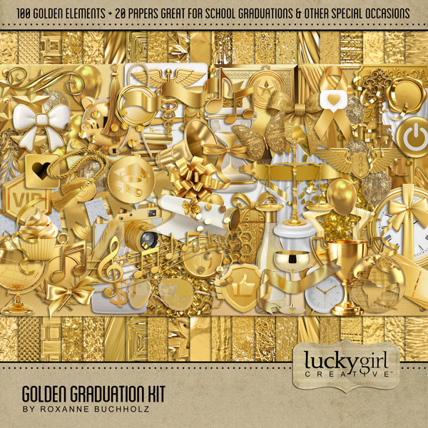 Golden Graduation Kit Digital Art - Digital Scrapbooking Kits