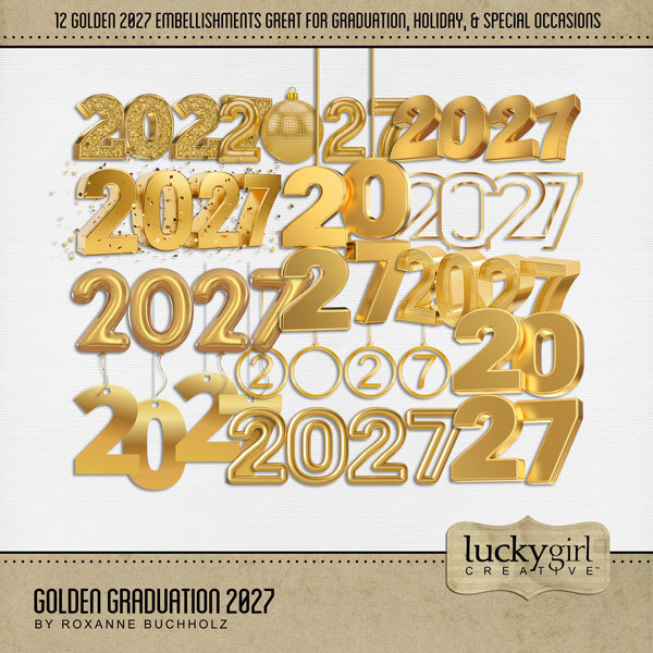 Golden Graduation 2027 Digital Art - Digital Scrapbooking Kits
