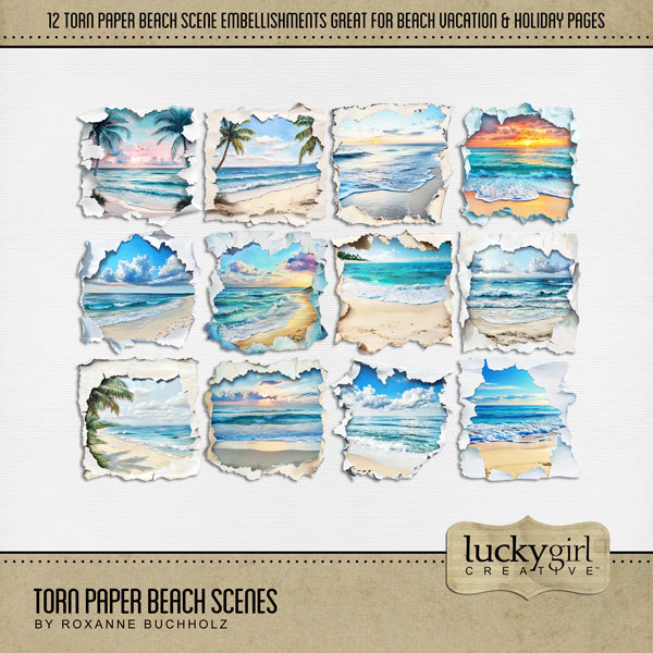 Torn Paper Beach Scenes Digital Art - Digital Scrapbooking Kits