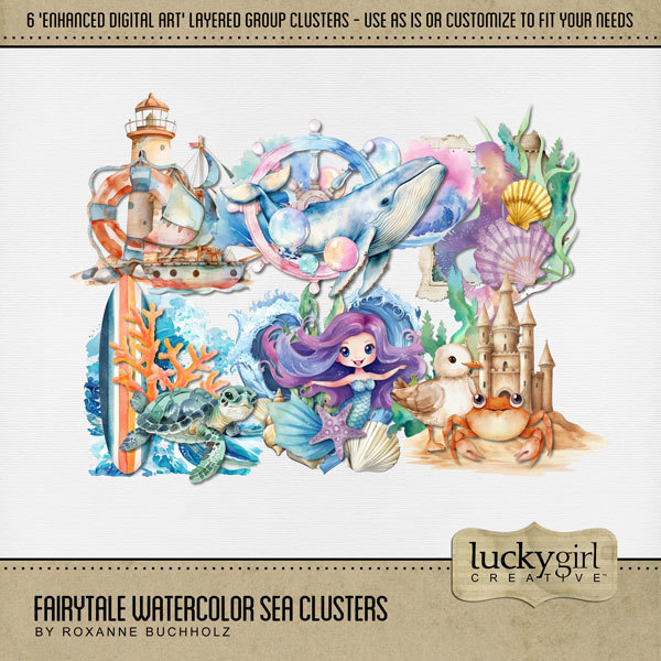 Fairytale Watercolor Sea Clusters Digital Art - Digital Scrapbooking Kits