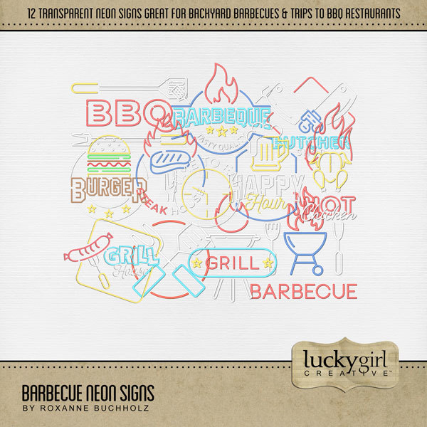 Barbecue Neon Signs Digital Art - Digital Scrapbooking Kits