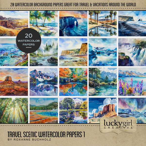 Travel Scenic Watercolor Papers 1 Digital Art - Digital Scrapbooking Kits