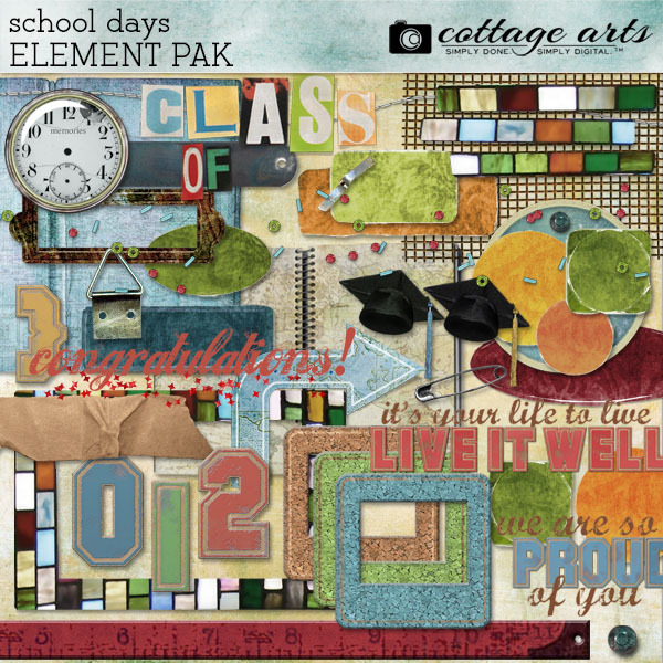 School Days Element Pak Digital Art - Digital Scrapbooking Kits