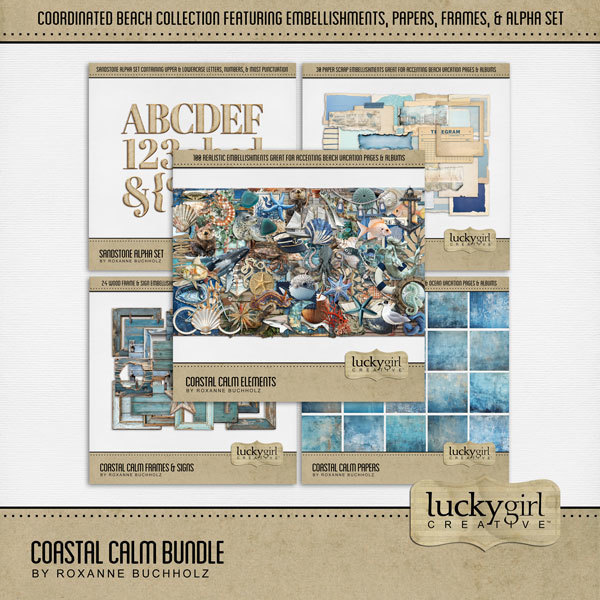 Coastal Calm Bundle Digital Art - Digital Scrapbooking Kits