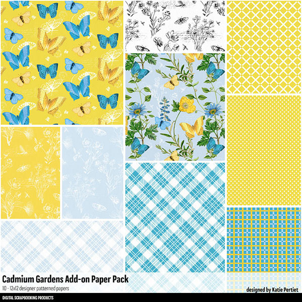 Cadmium Gardens Add-On Paper Pack Digital Art - Digital Scrapbooking Kits