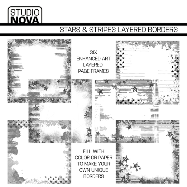 Stars & Stripes Layered Borders Digital Art - Digital Scrapbooking Kits