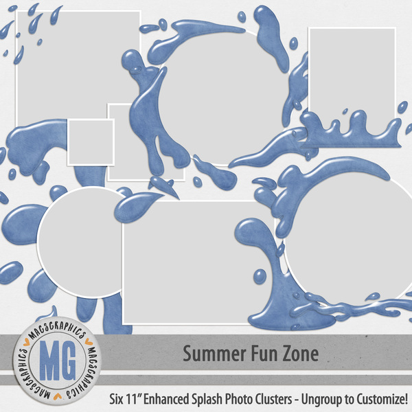 Summer Fun Zone Enhanced Splash Photo Clusters Digital Art - Digital Scrapbooking Kits
