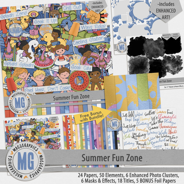 Summer Fun Zone Bundle Digital Art - Digital Scrapbooking Kits