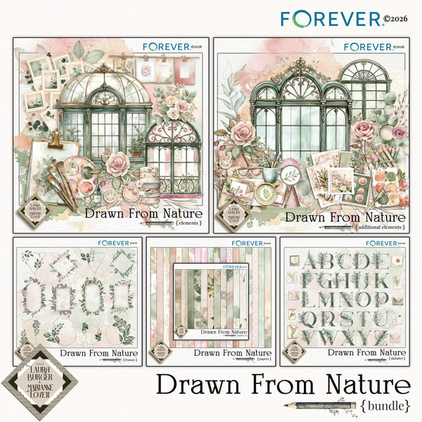 Drawn by Nature Bundle Digital Art - Digital Scrapbooking Kits