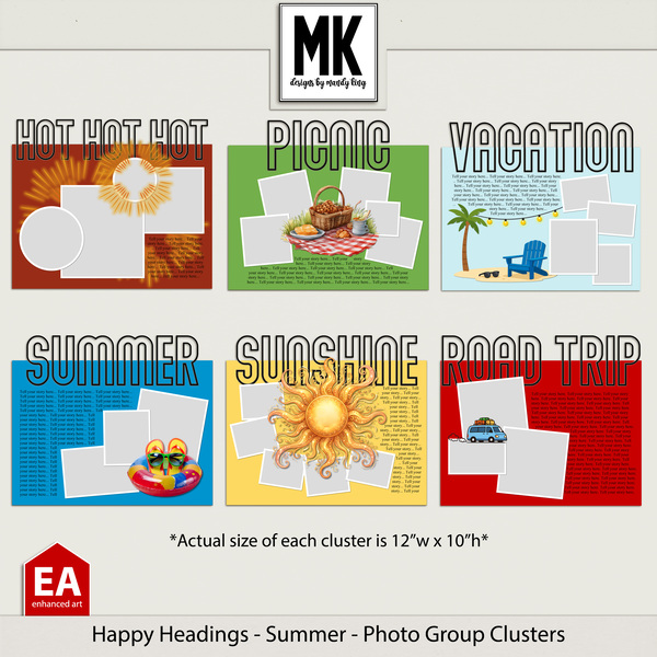 Happy Headings - Summer - Photo Group Clusters Digital Art - Digital Scrapbooking Kits