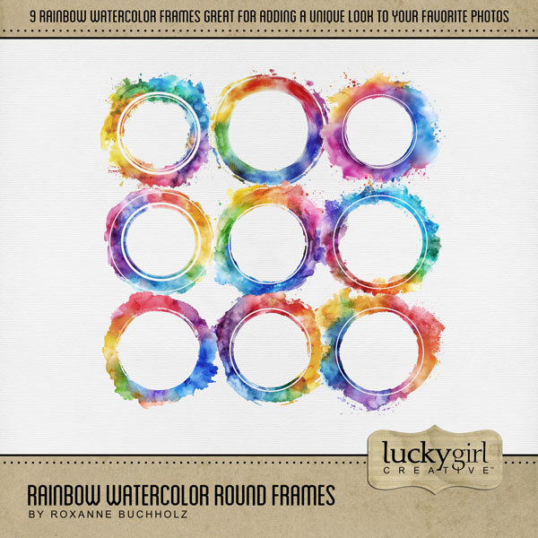 Rainbow Watercolor Round Frames Digital Art - Digital Scrapbooking Kits
