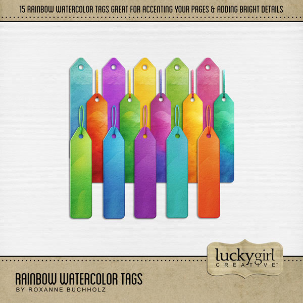 Rainbow Watercolor Tags Digital Art - Digital Scrapbooking Kits