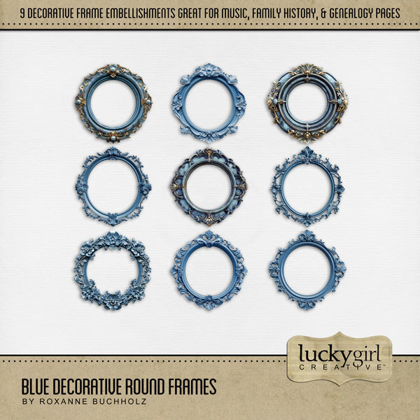Blue Decorative Round Frames Digital Art - Digital Scrapbooking Kits