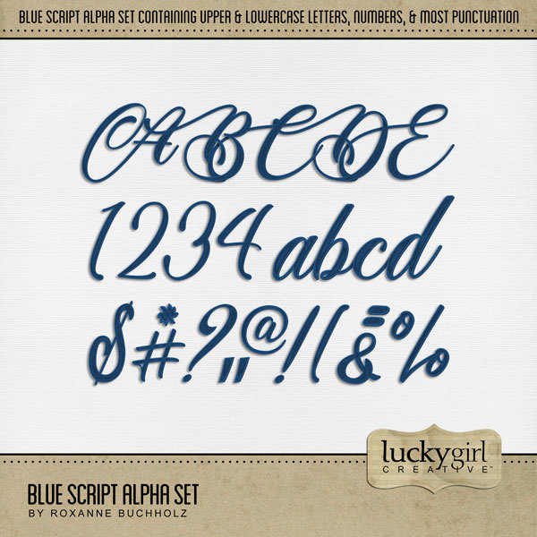 Blue Script Alpha Set Digital Art - Digital Scrapbooking Kits