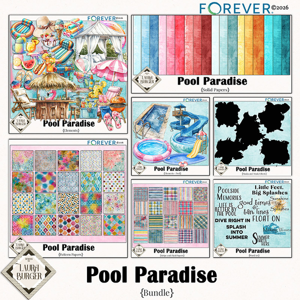 Pool Paradise Bundle Digital Art - Digital Scrapbooking Kits