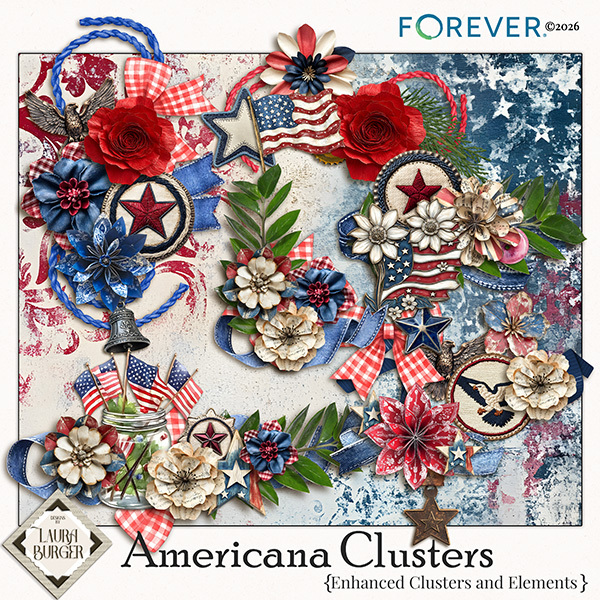 Americana Clusters Digital Art - Digital Scrapbooking Kits