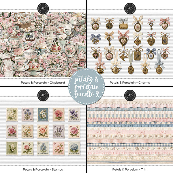 Petals & Porcelain Bundle 2 Digital Art - Digital Scrapbooking Kits