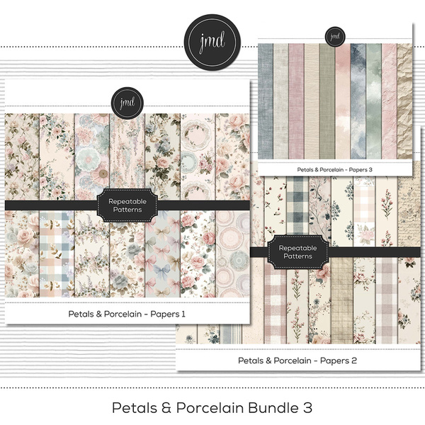 Petals & Porcelain Bundle 3 Digital Art - Digital Scrapbooking Kits
