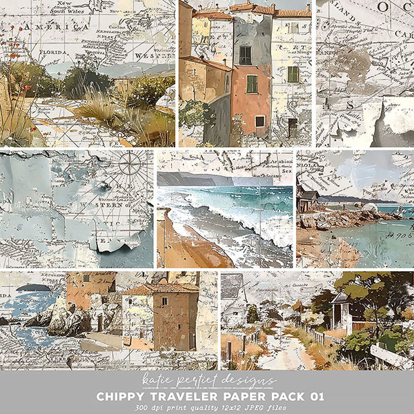 Chippy Traveler Paper Pack 01 Digital Art - Digital Scrapbooking Kits