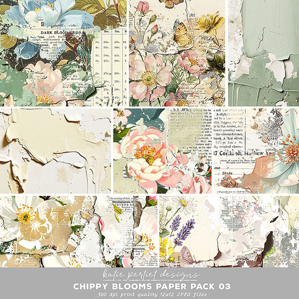 Chippy Blooms Paper Pack 03 Digital Art - Digital Scrapbooking Kits