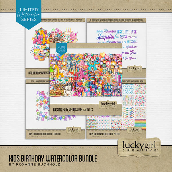 Kids Birthday Watercolor Bundle Digital Art - Digital Scrapbooking Kits